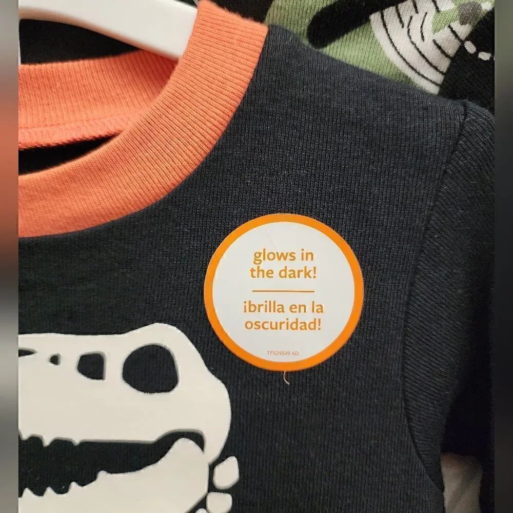 Nwt Boy's Halloween Dinosaur T Rex Skeleton Cotton Pajamas Sets.